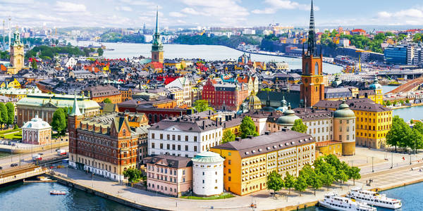 Stockholm old town (Gamla Stan) cityscape from City Hall top, Sweden